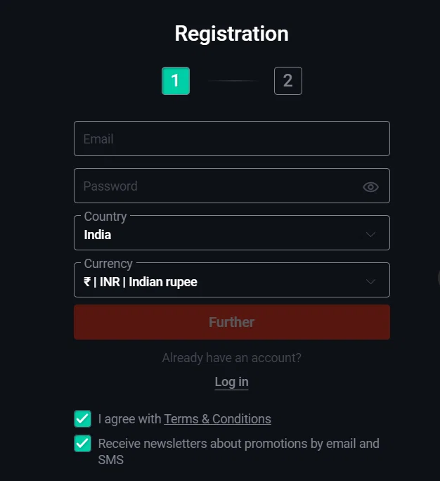 Pin Up Registration form