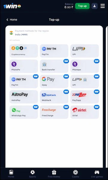 1win Payment methods